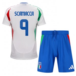 Fotbalové Dres Itálie Gianluca Scamacca #9 Dětské Venkovní Oblečení ME 2024 Krátký Rukáv (+ trenýrky)